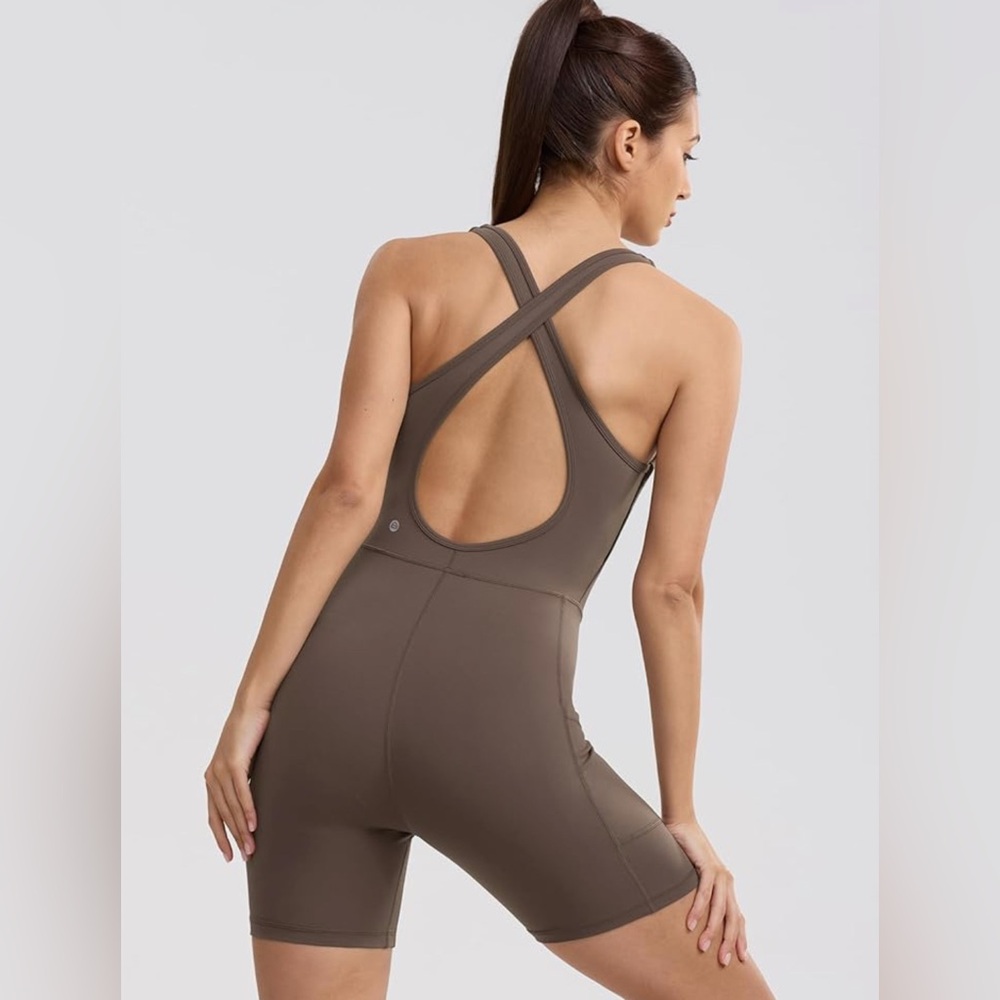 Brown Cross-Back Yoga 🧘‍♀️ Jumpsuit